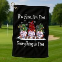 Its Fine I'm Fine Everything Is Fine Gnome Christmas Lights Long Sleeve Golf Towel thumb 1
