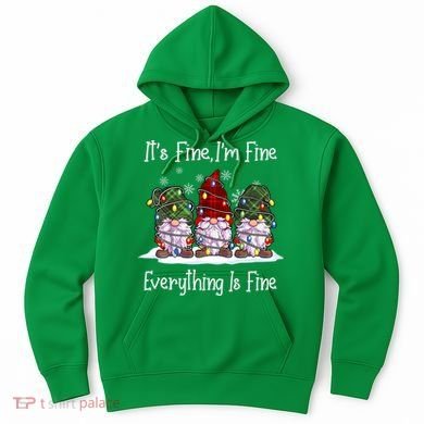Its Fine I'm Fine Everything Is Fine Gnome Christmas Lights Long Sleeve Hoodie