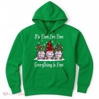 Its Fine I'm Fine Everything Is Fine Gnome Christmas Lights Long Sleeve Hoodie thumb 0
