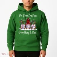 Its Fine I'm Fine Everything Is Fine Gnome Christmas Lights Long Sleeve Hoodie thumb 2