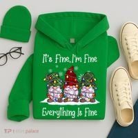Its Fine I'm Fine Everything Is Fine Gnome Christmas Lights Long Sleeve Hoodie thumb 4