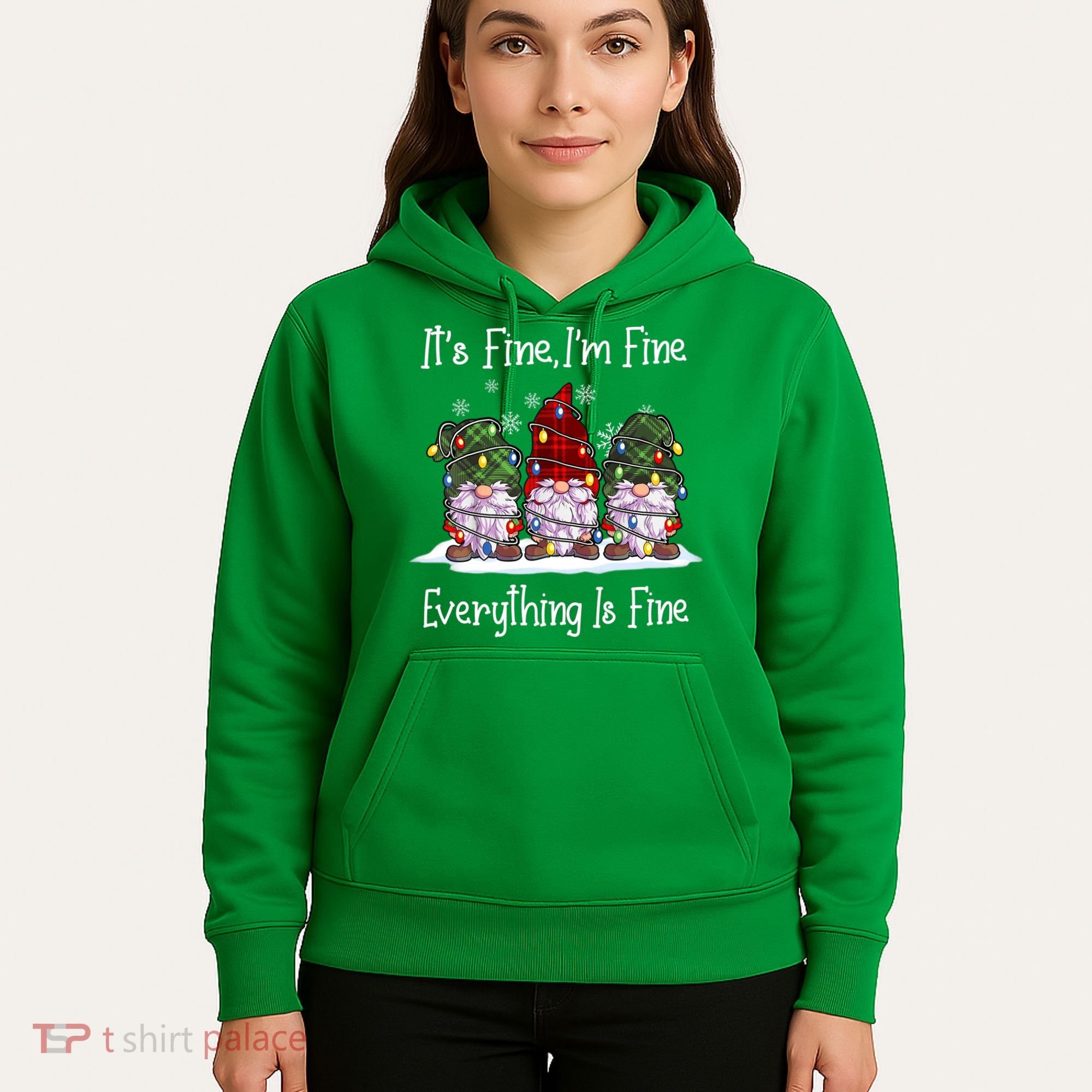 Its Fine I'm Fine Everything Is Fine Gnome Christmas Lights Long Sleeve Hoodie