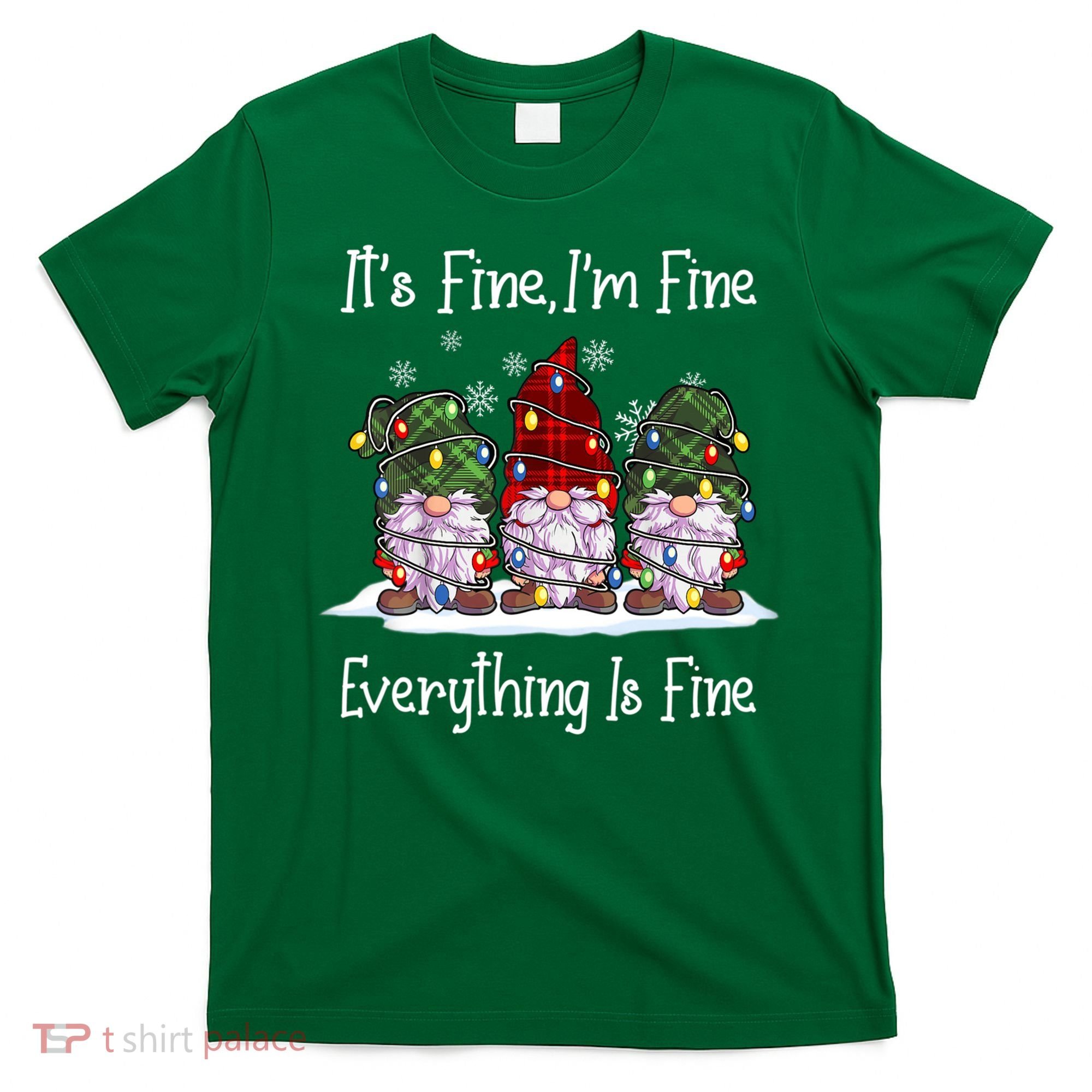 Its Fine I'm Fine Everything Is Fine Gnome Christmas Lights Long Sleeve T-Shirt