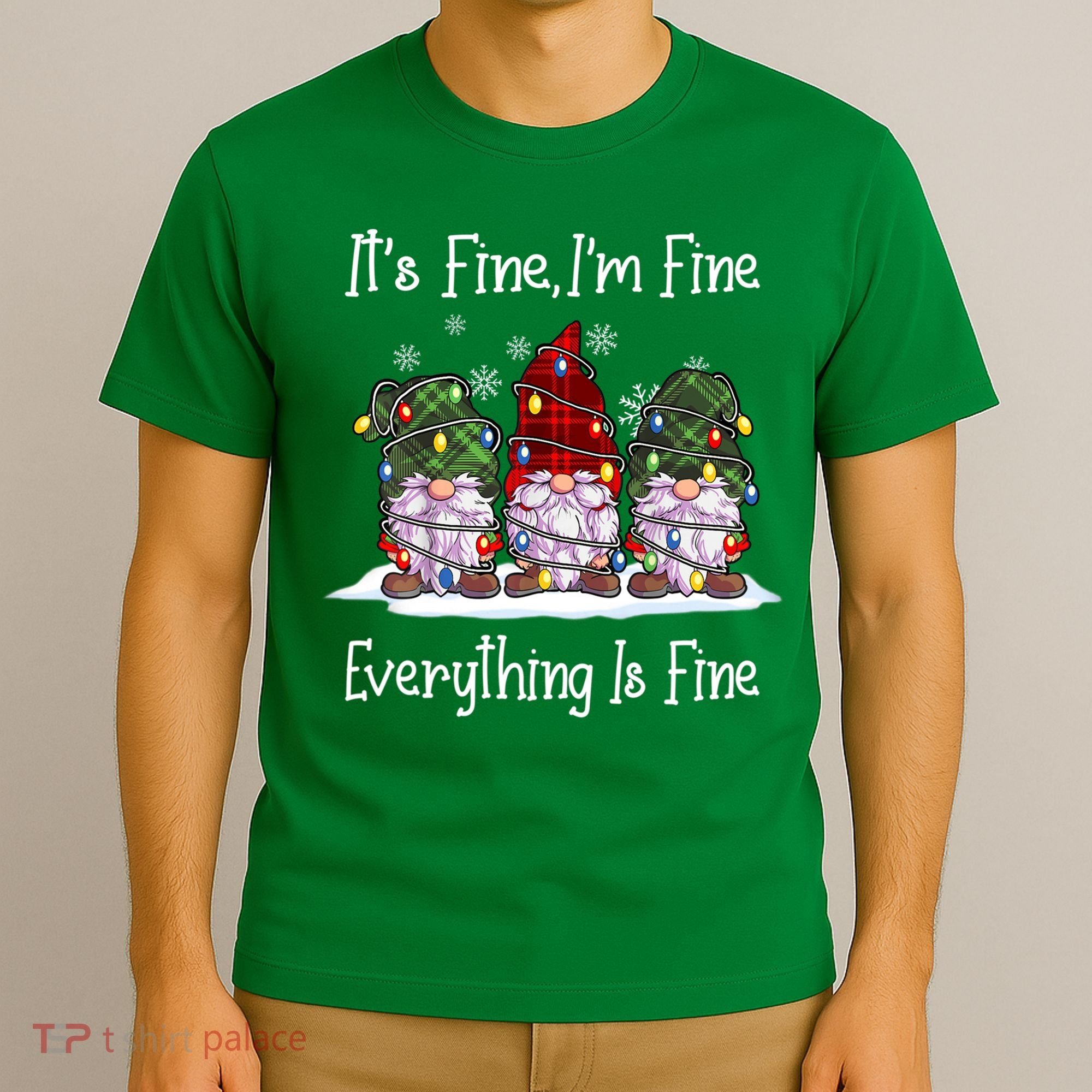 Its Fine I'm Fine Everything Is Fine Gnome Christmas Lights Long Sleeve T-Shirt