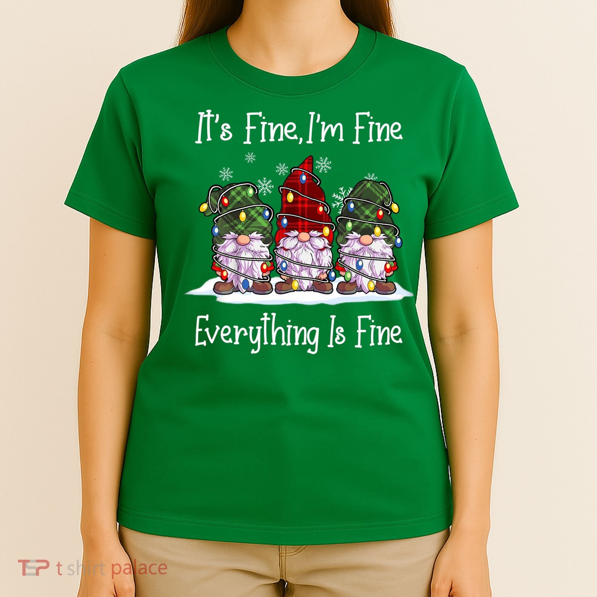 Its Fine I'm Fine Everything Is Fine Gnome Christmas Lights Long Sleeve T-Shirt