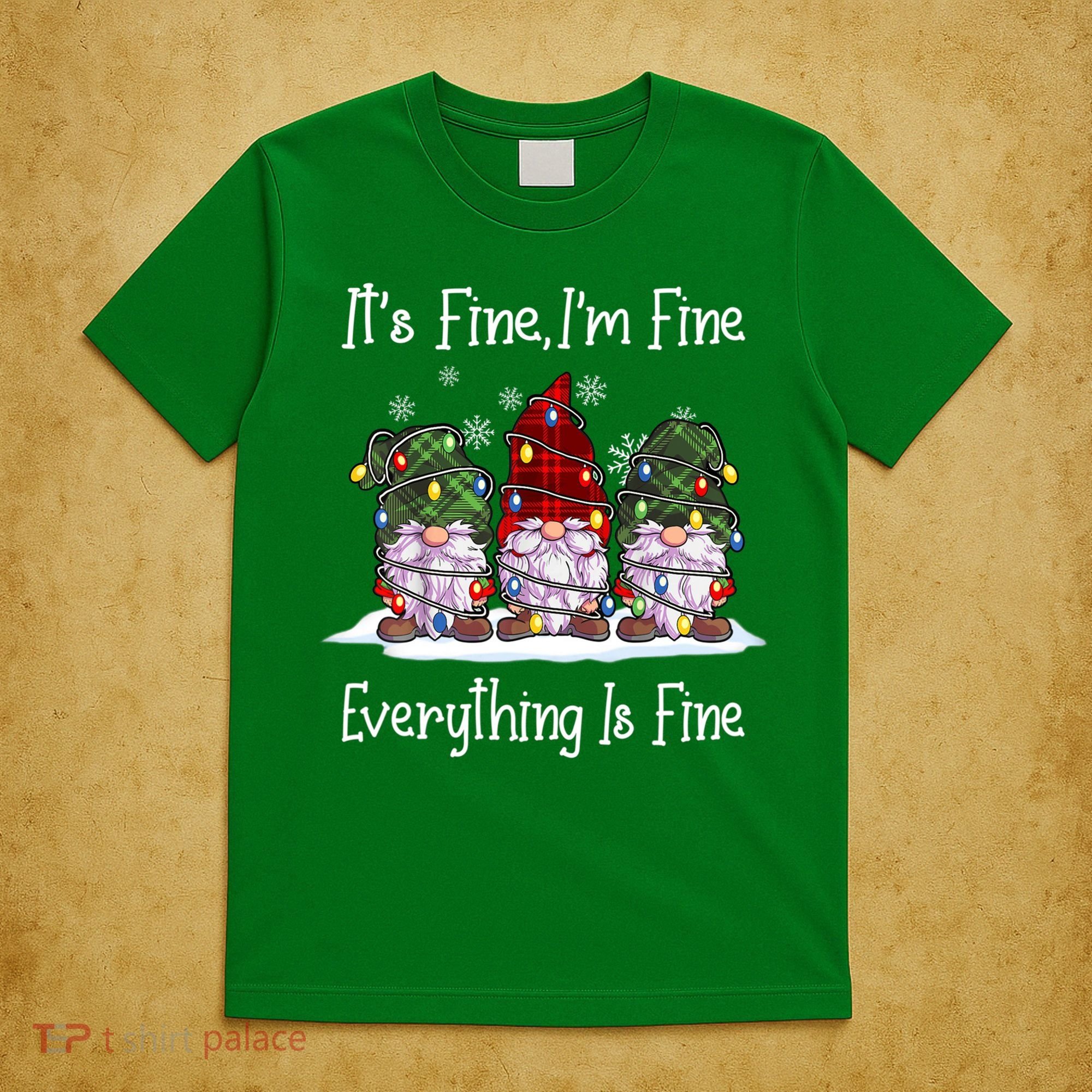 Its Fine I'm Fine Everything Is Fine Gnome Christmas Lights Long Sleeve T-Shirt