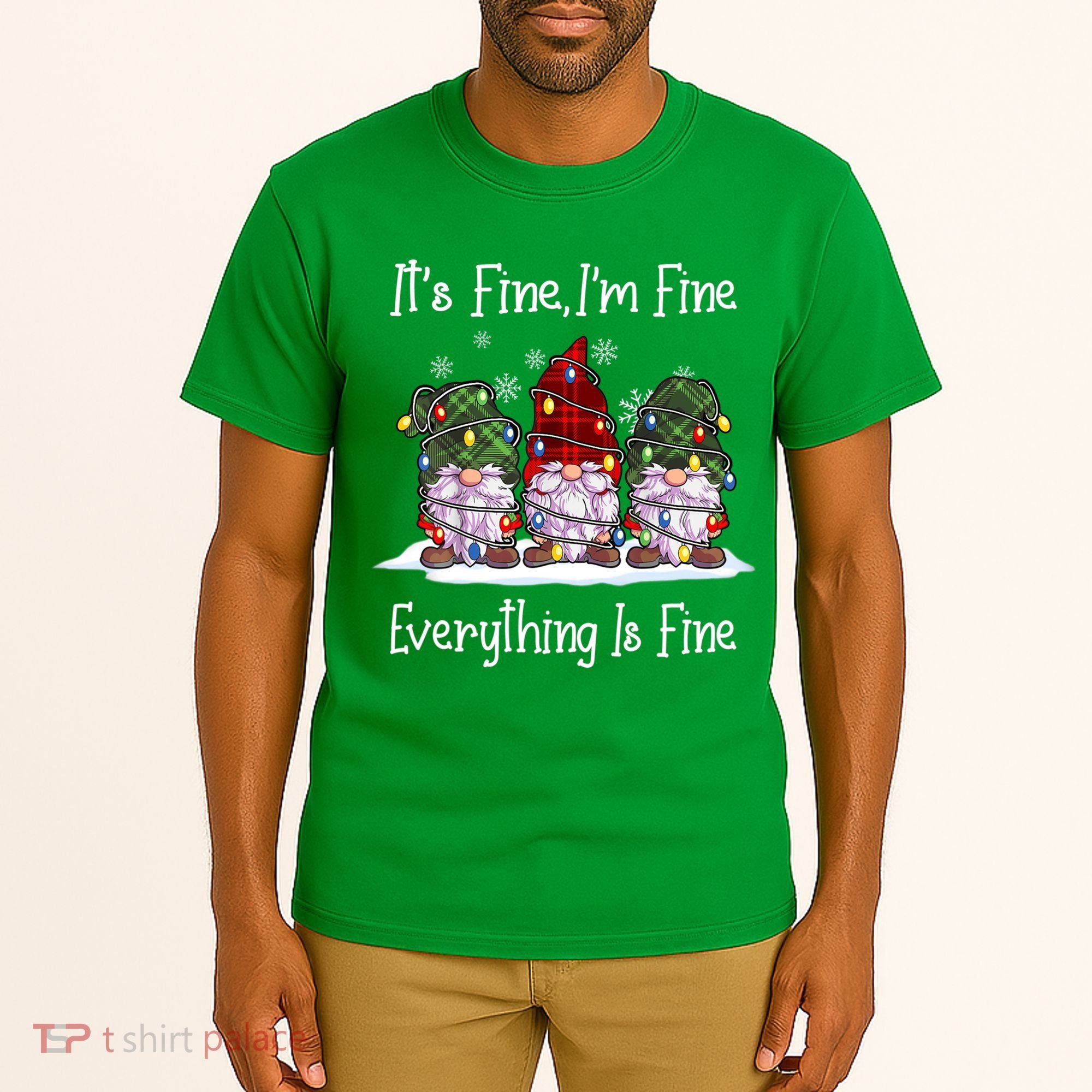 Its Fine I'm Fine Everything Is Fine Gnome Christmas Lights Long Sleeve Tall T-Shirt