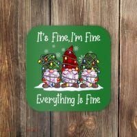 Its Fine I'm Fine Everything Is Fine Gnome Christmas Lights Long Sleeve Coaster thumb 0