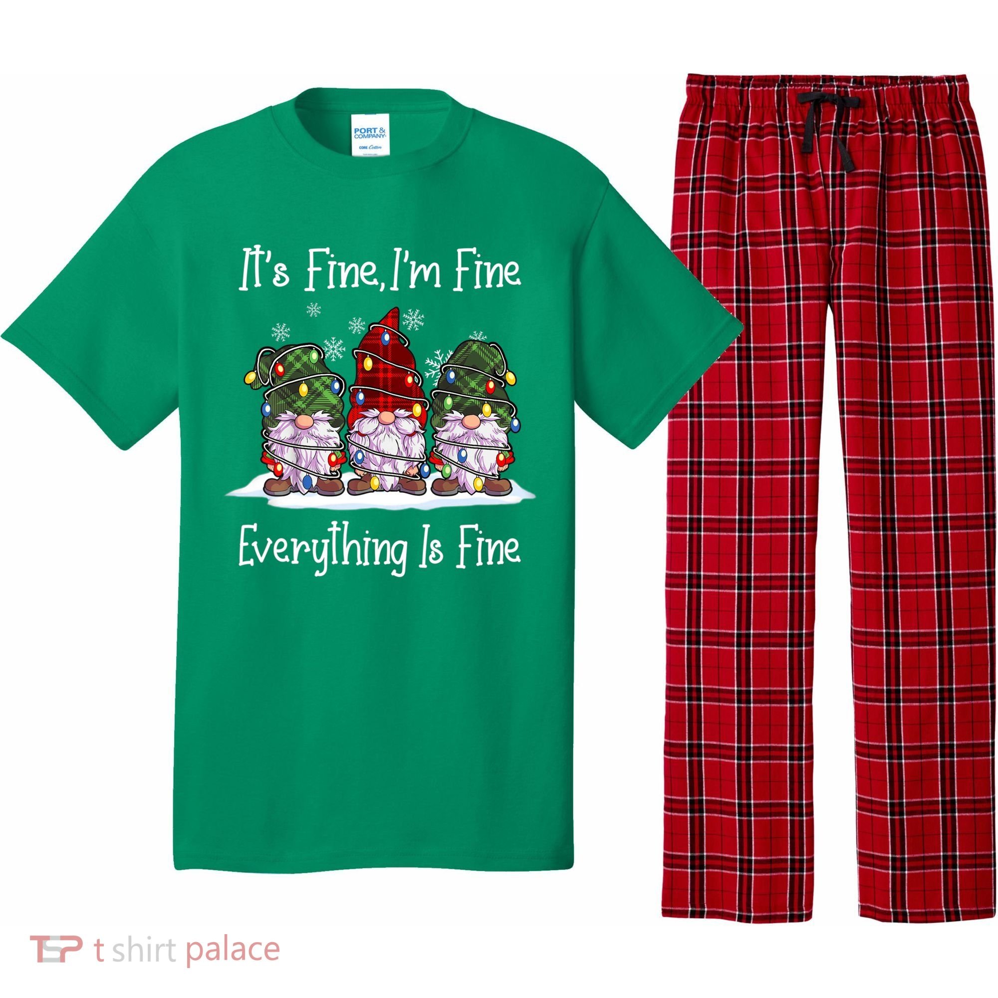 Its Fine I'm Fine Everything Is Fine Gnome Christmas Lights Long Sleeve Pajama Set