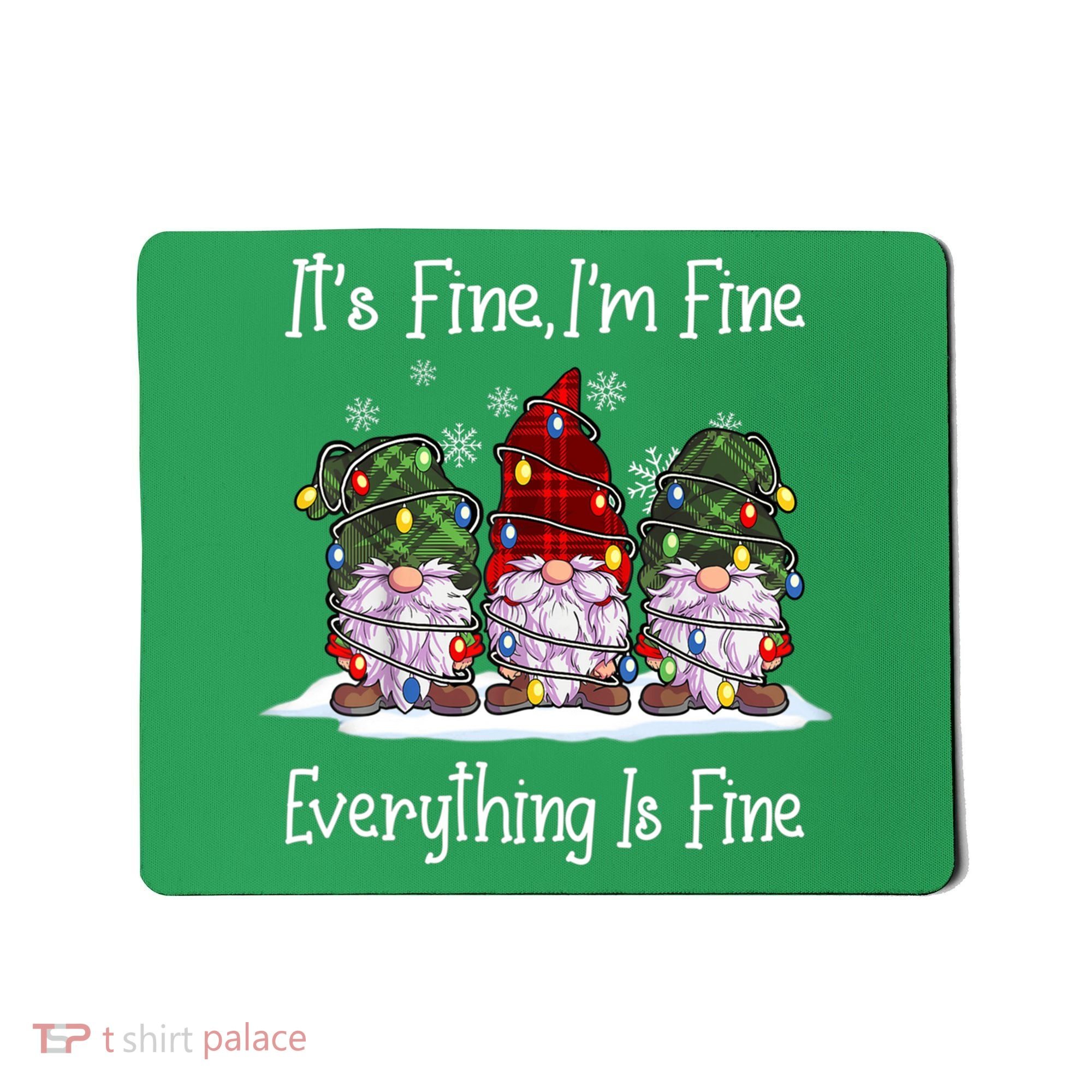 Its Fine I'm Fine Everything Is Fine Gnome Christmas Lights Long Sleeve Mousepad