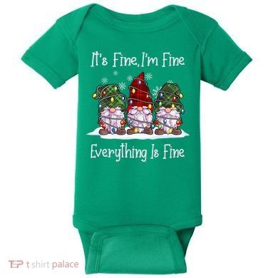 Its Fine I'm Fine Everything Is Fine Gnome Christmas Lights Long Sleeve Baby Bodysuit