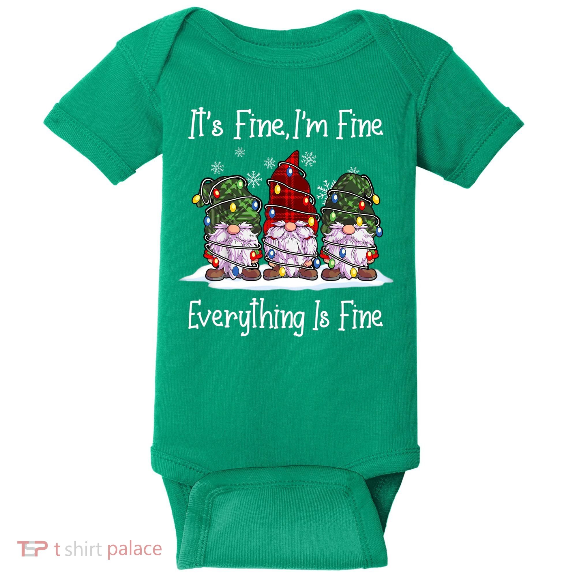 Its Fine I'm Fine Everything Is Fine Gnome Christmas Lights Long Sleeve Baby Bodysuit