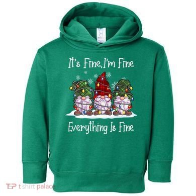 Its Fine I'm Fine Everything Is Fine Gnome Christmas Lights Long Sleeve Toddler Hoodie