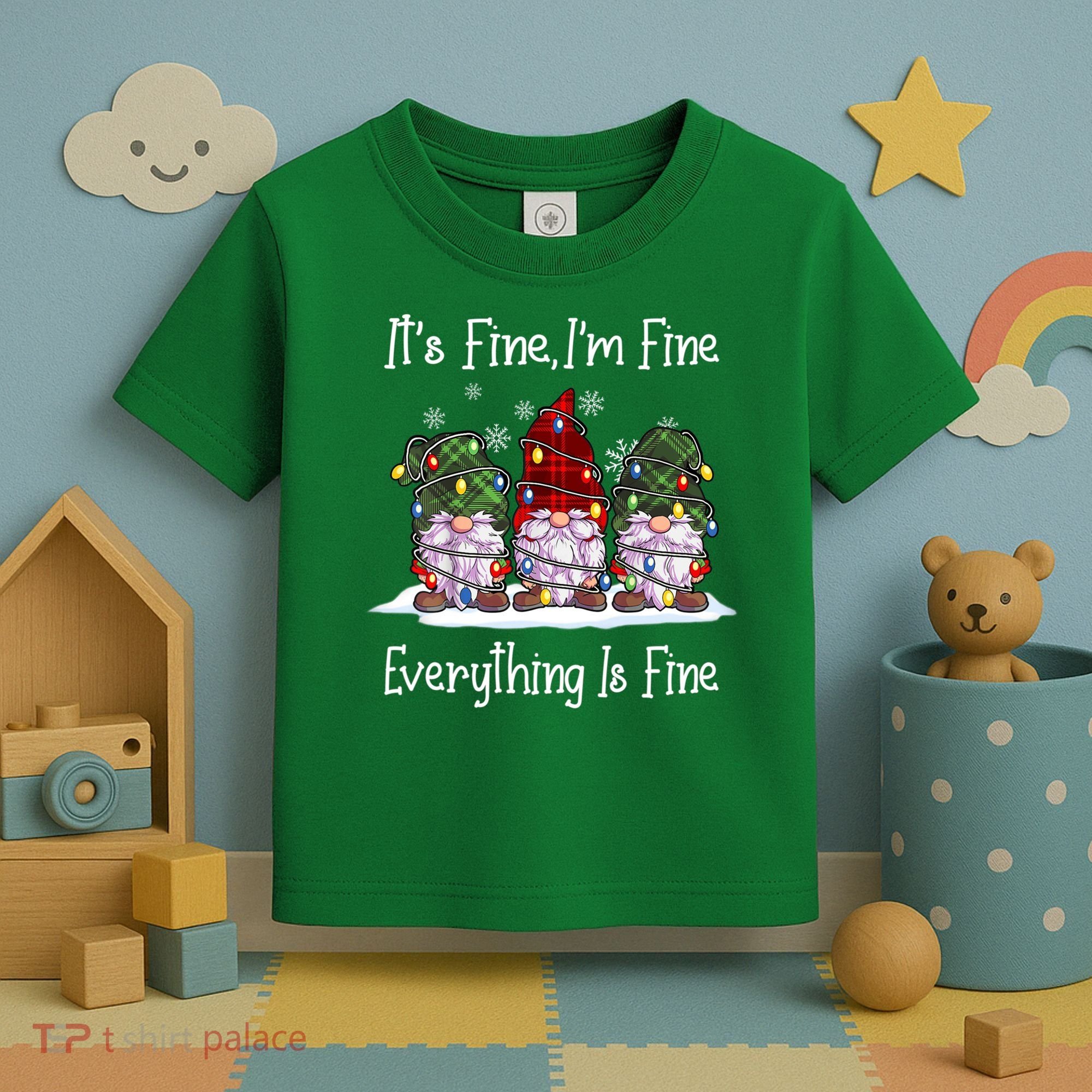 Its Fine I'm Fine Everything Is Fine Gnome Christmas Lights Long Sleeve Toddler T-Shirt