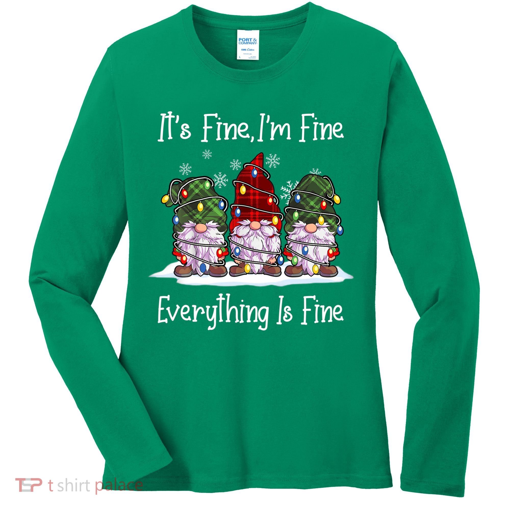 Its Fine I'm Fine Everything Is Fine Gnome Christmas Lights Long Sleeve Women's Long Sleeve Shirt