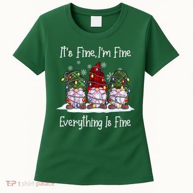 Its Fine I'm Fine Everything Is Fine Gnome Christmas Lights Long Sleeve Women's T-Shirt