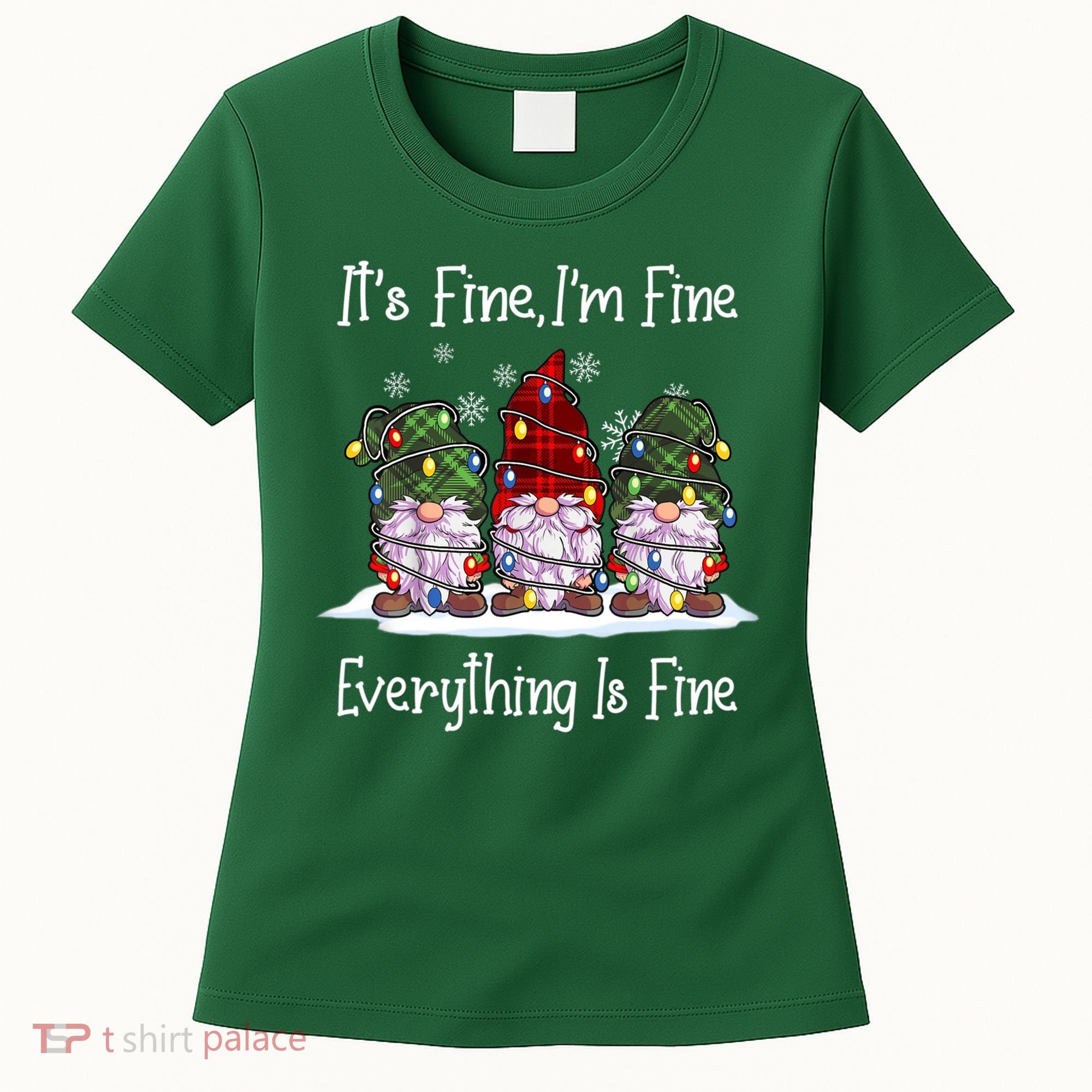 Its Fine I'm Fine Everything Is Fine Gnome Christmas Lights Long Sleeve Women's T-Shirt