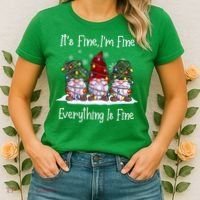 Its Fine I'm Fine Everything Is Fine Gnome Christmas Lights Long Sleeve Women's T-Shirt thumb 2