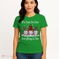 Its Fine I'm Fine Everything Is Fine Gnome Christmas Lights Long Sleeve Women's T-Shirt thumb 4