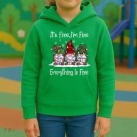 Its Fine I'm Fine Everything Is Fine Gnome Christmas Lights Long Sleeve Kids Hoodie thumb 3