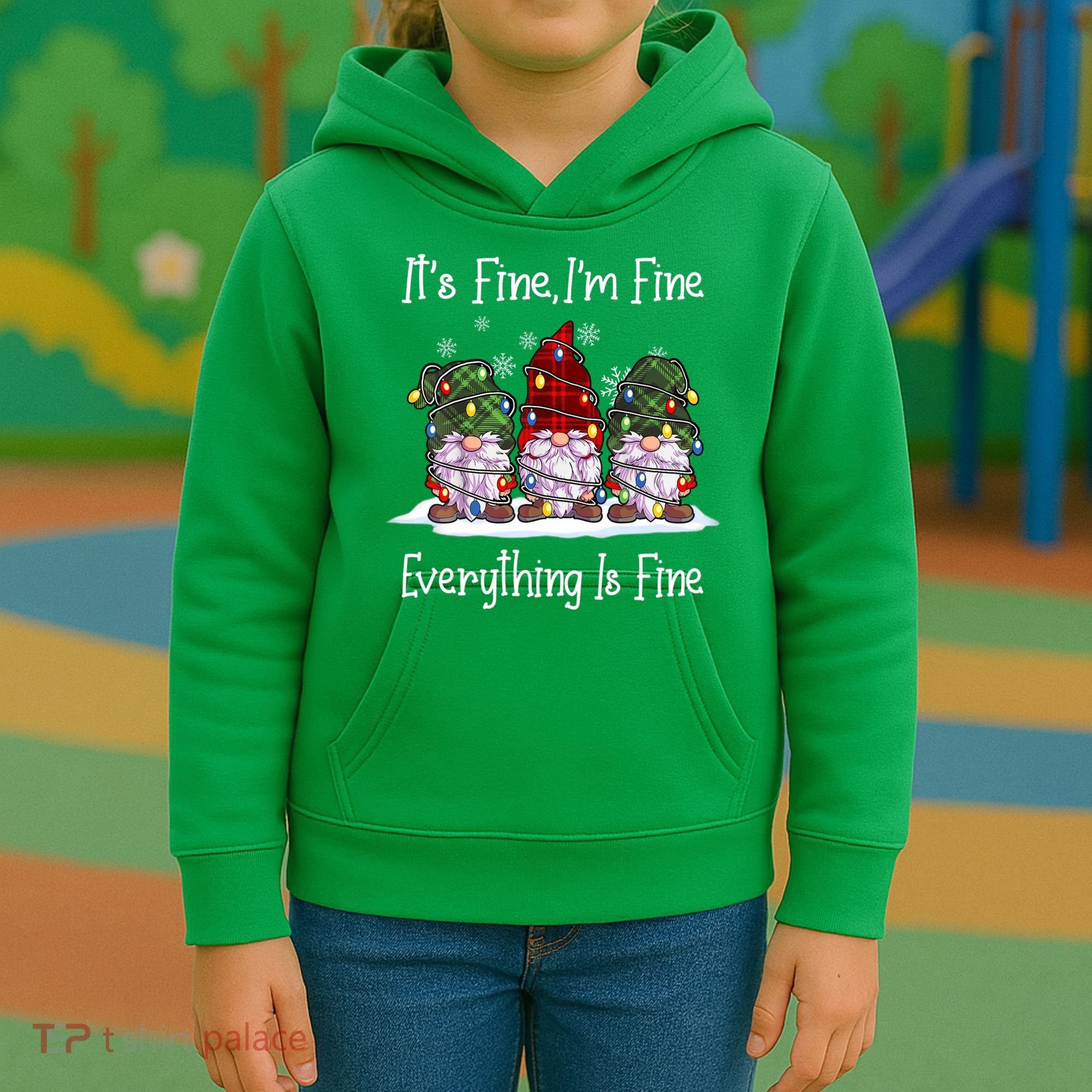 Its Fine I'm Fine Everything Is Fine Gnome Christmas Lights Long Sleeve Kids Hoodie