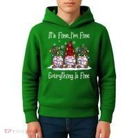 Its Fine I'm Fine Everything Is Fine Gnome Christmas Lights Long Sleeve Kids Hoodie thumb 4