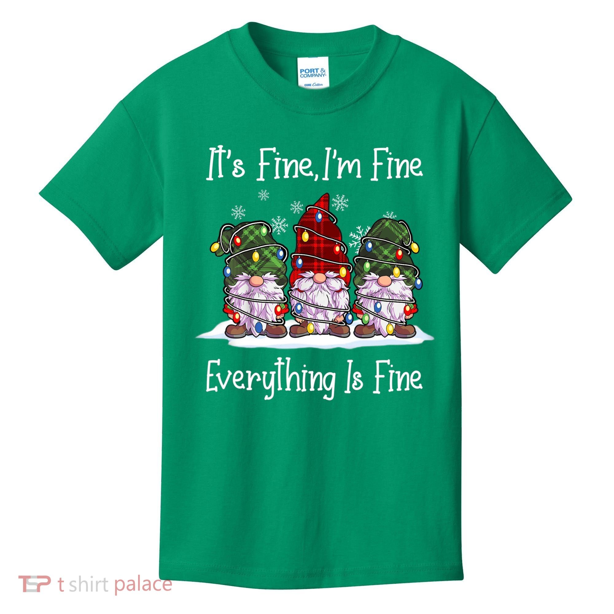 Its Fine I'm Fine Everything Is Fine Gnome Christmas Lights Long Sleeve Kids T-Shirt