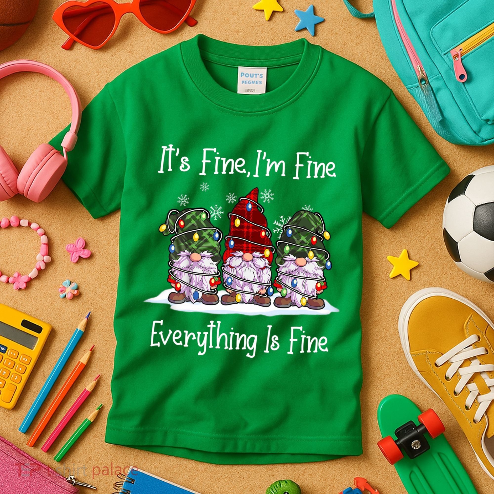 Its Fine I'm Fine Everything Is Fine Gnome Christmas Lights Long Sleeve Kids T-Shirt