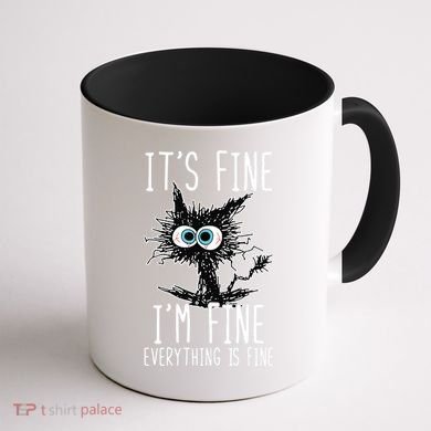 It's Fine I'm Fine Everything Is Fine Funny Black Cat Coffee Mug back