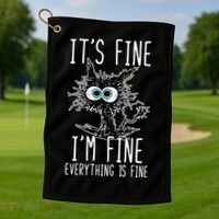 It's Fine I'm Fine Everything Is Fine Funny Black Cat Golf Towel thumb 1