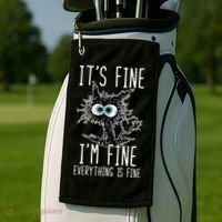 It's Fine I'm Fine Everything Is Fine Funny Black Cat Golf Towel thumb 2
