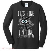 It's Fine I'm Fine Everything Is Fine Funny Black Cat Kids Long Sleeve Shirt thumb 0