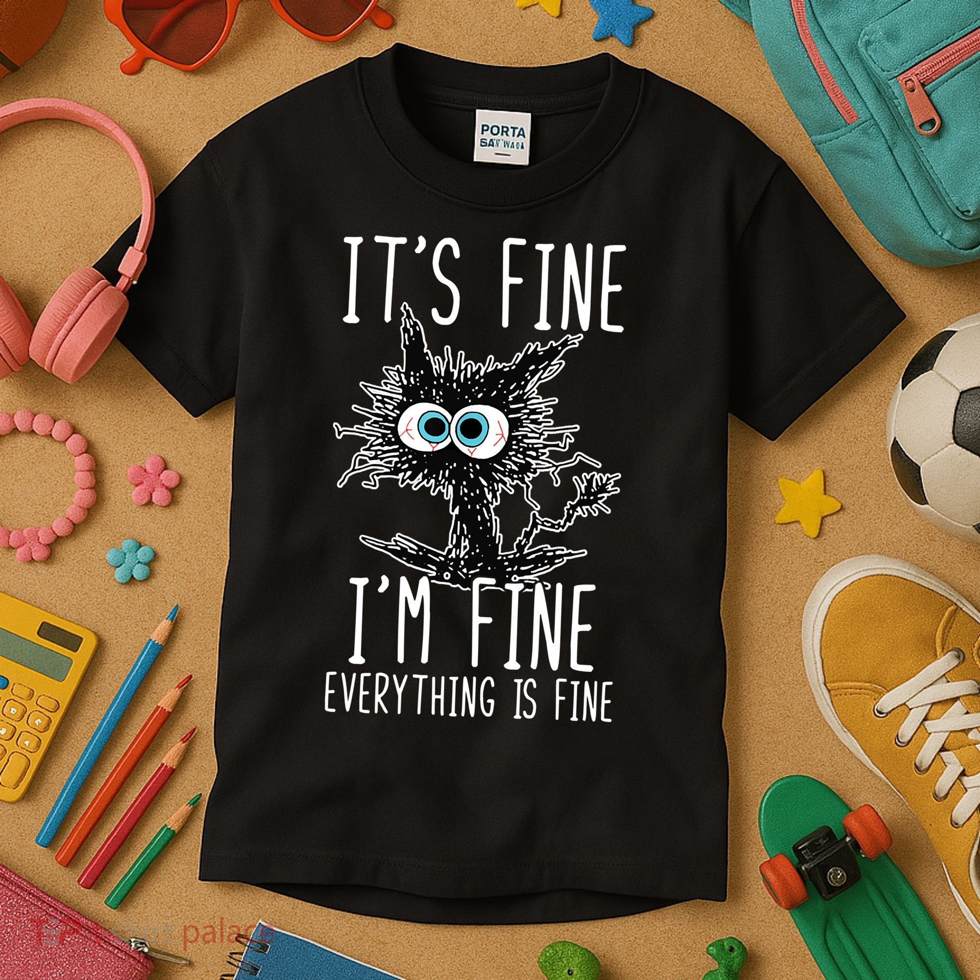 It's Fine I'm Fine Everything Is Fine Funny Black Cat Kids T-Shirt
