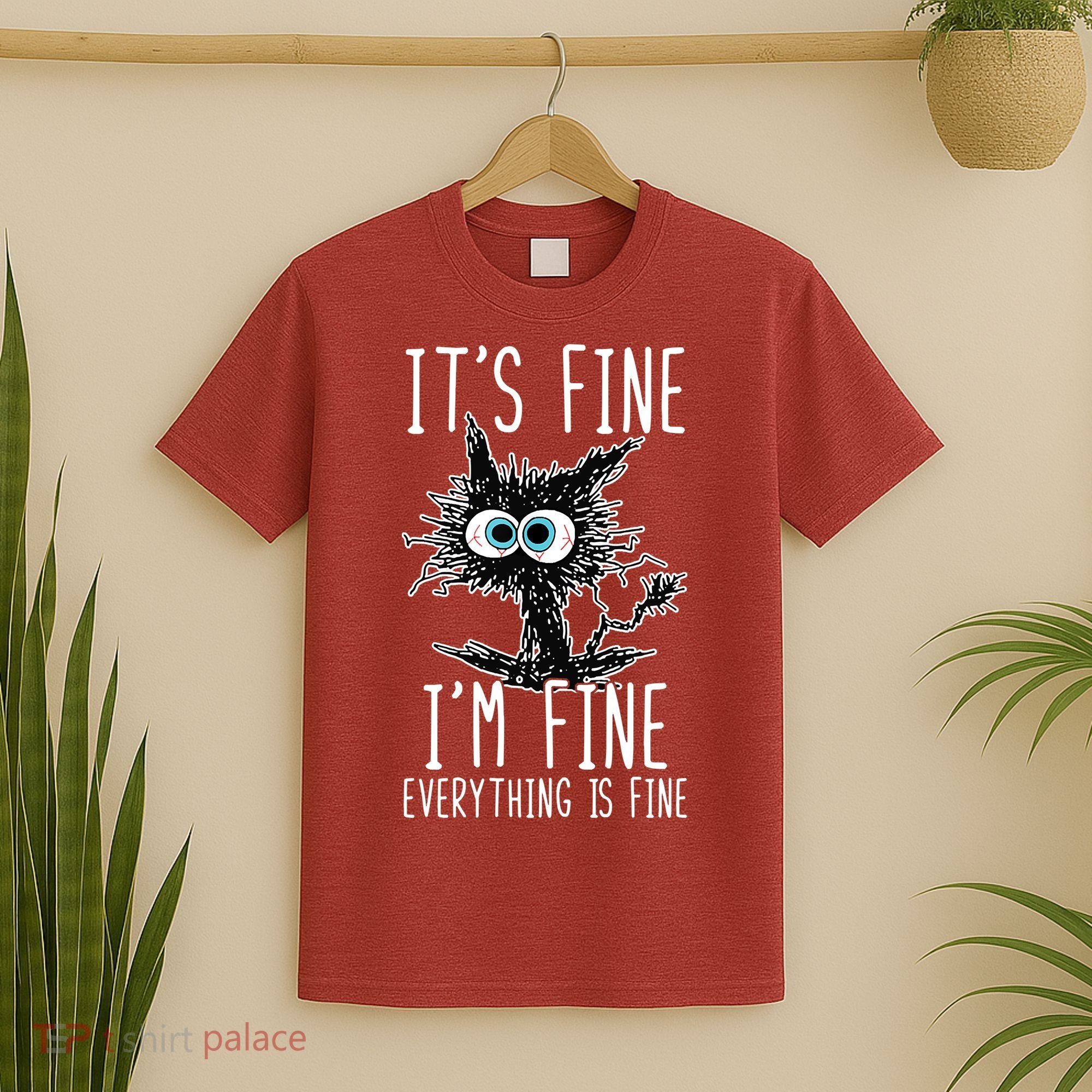 It's Fine I'm Fine Everything Is Fine Funny Black Cat T-Shirt