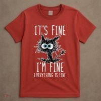 It's Fine I'm Fine Everything Is Fine Funny Black Cat T-Shirt thumb 4