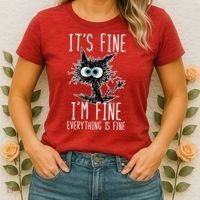 It's Fine I'm Fine Everything Is Fine Funny Black Cat Women's T-Shirt thumb 2