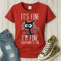 It's Fine I'm Fine Everything Is Fine Funny Black Cat Women's T-Shirt thumb 3