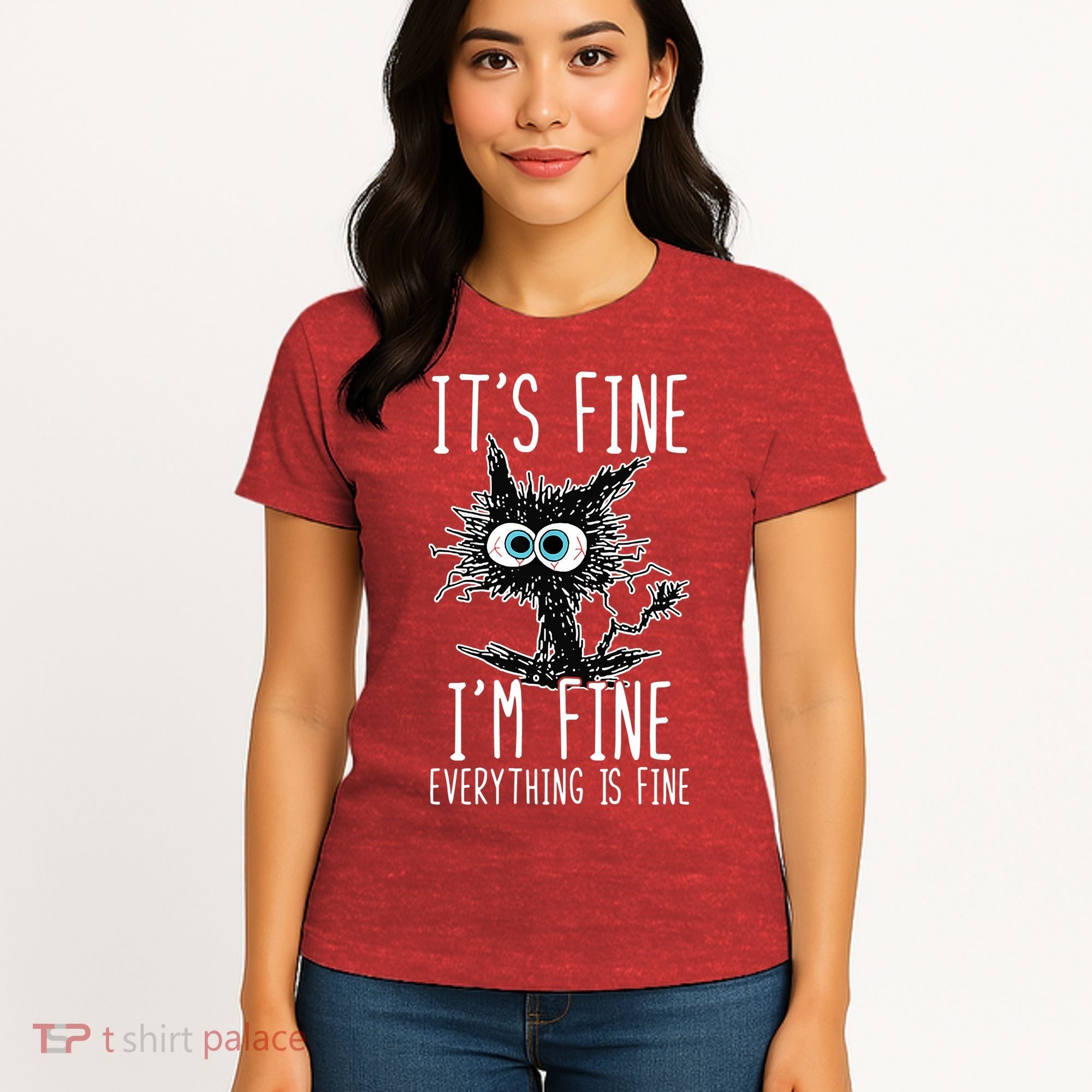 It's Fine I'm Fine Everything Is Fine Funny Black Cat Women's T-Shirt