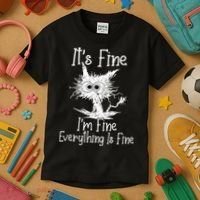 Its Fine Im Fine Everything Is Fine Funny Cat Kids T-Shirt thumb 3
