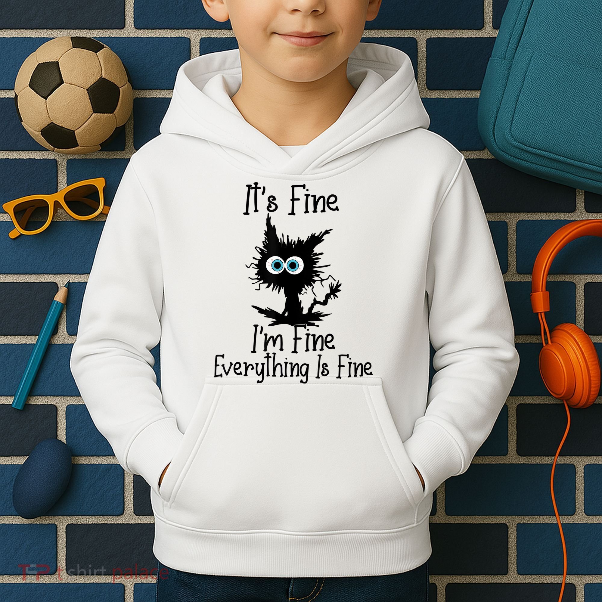 It's Fine I'm Fine Everything Is Fine Cat It's Fine I'm Fine Kids Hoodie