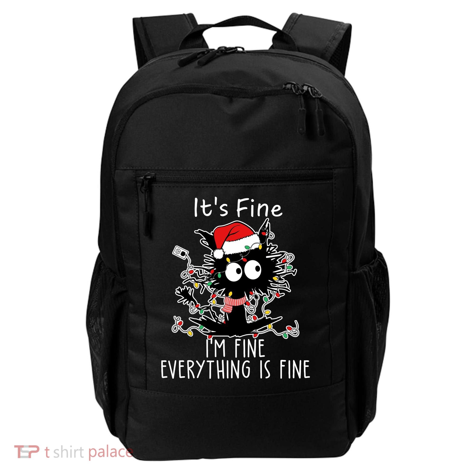 Its Fine Im Fine Everything Is Fine Cat Tangled In Christmas Lights Backpack