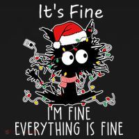 Its Fine Im Fine Everything Is Fine Cat Tangled In Christmas Lights Bucket Hat thumb 4