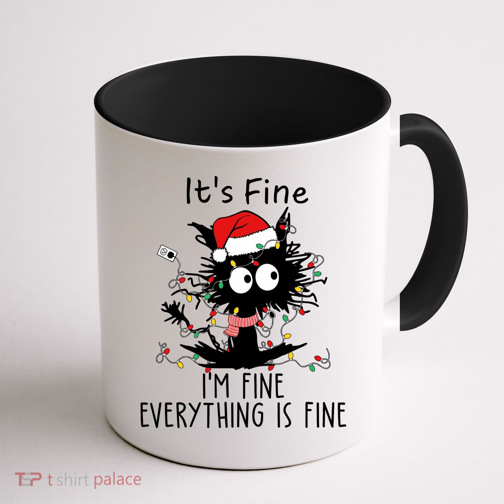 Its Fine Im Fine Everything Is Fine Cat Tangled In Christmas Lights Coffee Mug