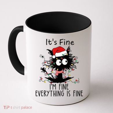 Its Fine Im Fine Everything Is Fine Cat Tangled In Christmas Lights Coffee Mug