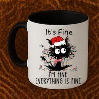 Its Fine Im Fine Everything Is Fine Cat Tangled In Christmas Lights Coffee Mug thumb 2