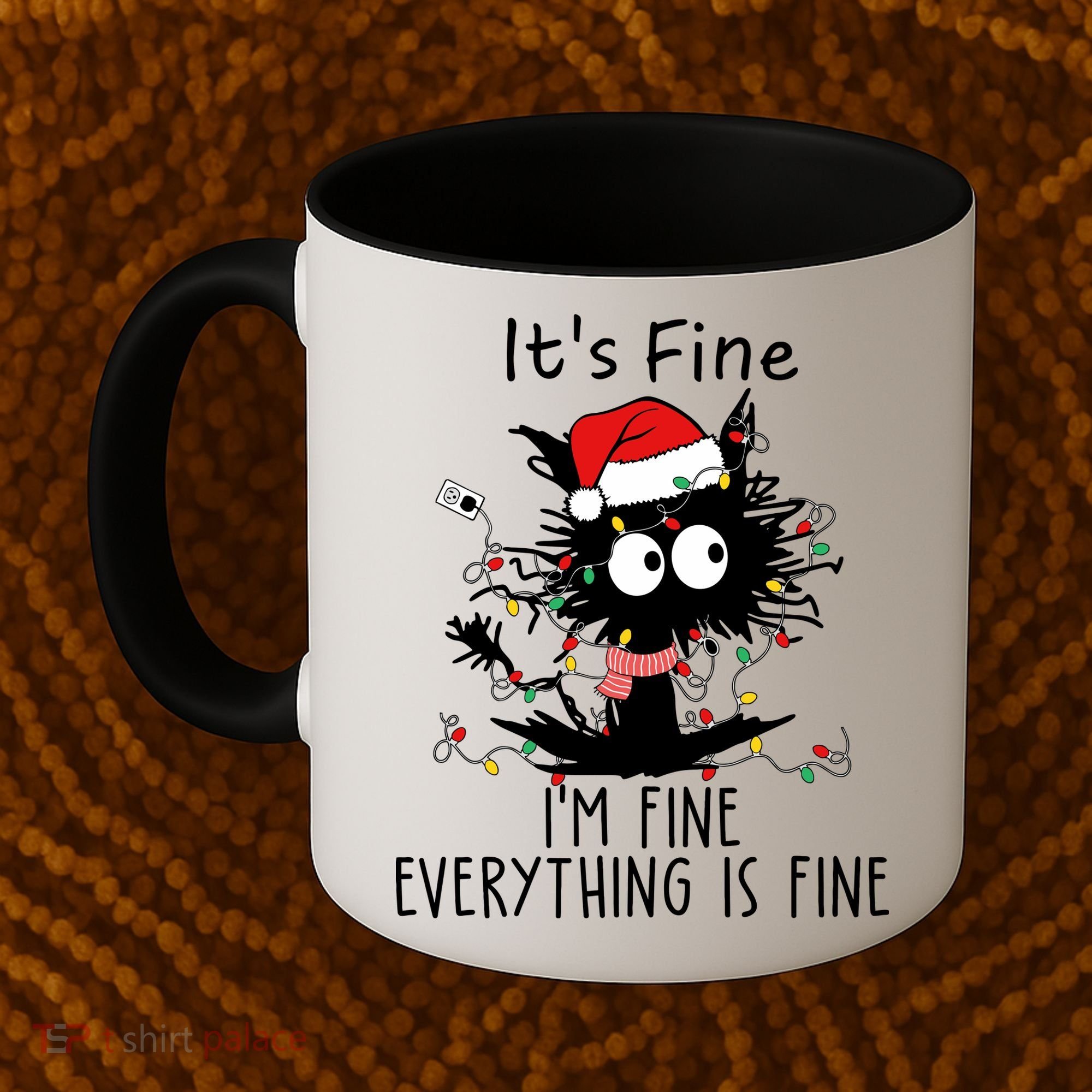 Its Fine Im Fine Everything Is Fine Cat Tangled In Christmas Lights Coffee Mug