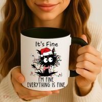Its Fine Im Fine Everything Is Fine Cat Tangled In Christmas Lights Coffee Mug thumb 3
