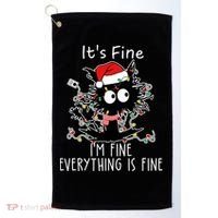 Its Fine Im Fine Everything Is Fine Cat Tangled In Christmas Lights Golf Towel thumb 0