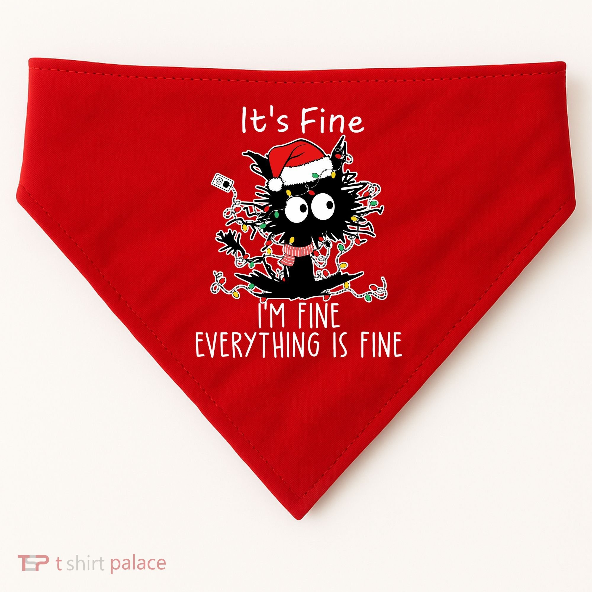 Its Fine Im Fine Everything Is Fine Cat Tangled In Christmas Lights USA-Made Doggie Bandana