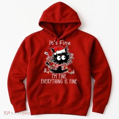 Its Fine Im Fine Everything Is Fine Cat Tangled In Christmas Lights Hoodie